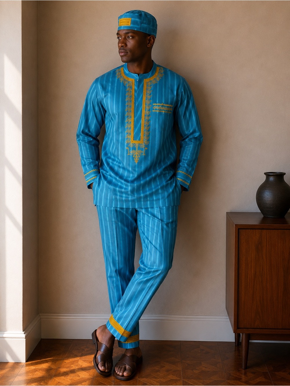 Vibrant African Nigerian Custom Handmade Shirt Embroidered